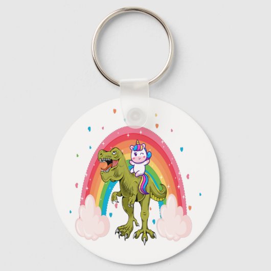 Unicorn Riding Dinosaur Basic Button Schlüsselanhänger (Vorderseite)