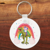Unicorn Riding Dinosaur Basic Button Schlüsselanhänger (Vorderseite)
