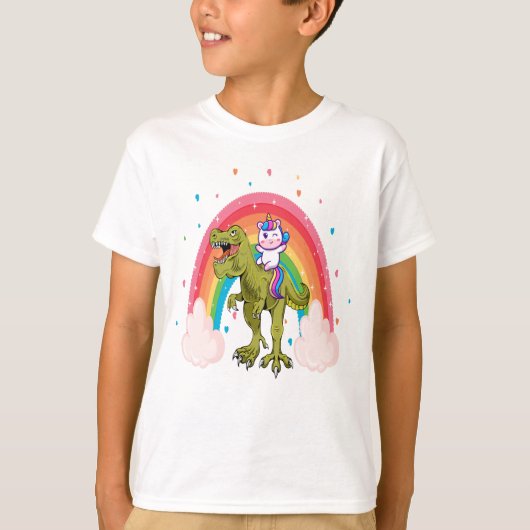 Unicorn Riding Dinosaur Boy T-Shirt (Vorderseite)