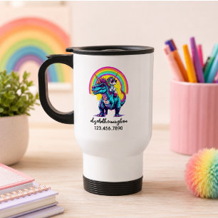 Unicorn Riding Dinosaur Rainbow Name school Reisebecher