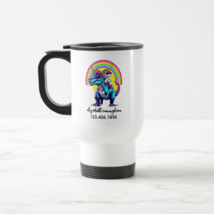 Unicorn Riding Dinosaur Rainbow Name school Reisebecher