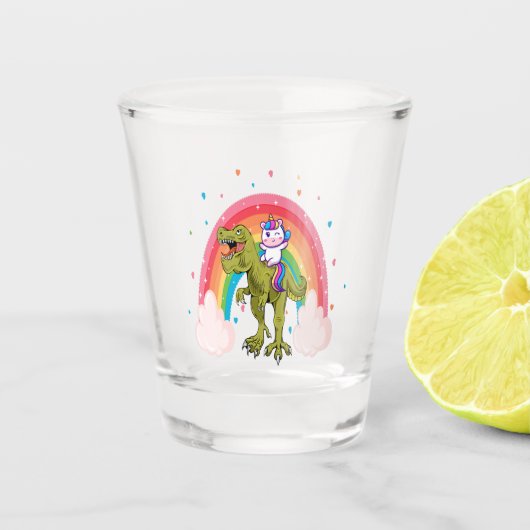 Unicorn Riding Dinosaur Schnapsglas (Vorderseite)