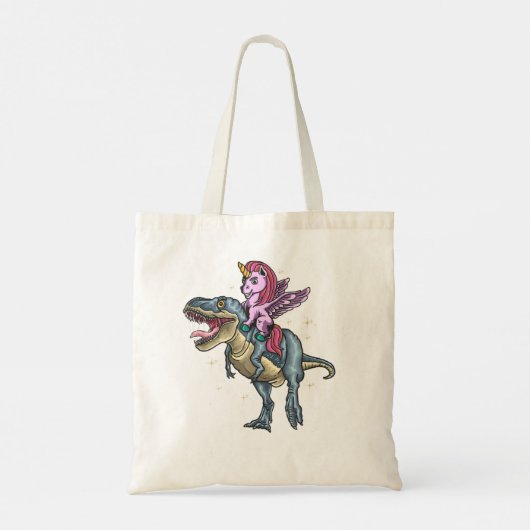 Unicorn Riding Dinosaur T Rex Tragetasche (Rückseite)