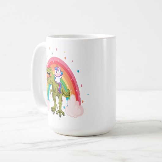 Unicorn Riding Dinosaur Tasse (Vorderseite Links)