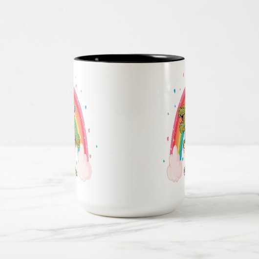 Unicorn Riding Dinosaur Zweifarbige Tasse (Mittel)