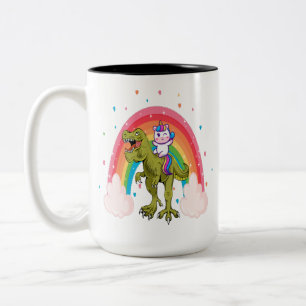 Unicorn Riding Dinosaur Zweifarbige Tasse