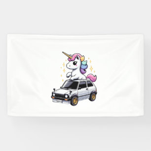 Unicorn Riding Kei Car Boys Girls Damen Kinder Tee Banner