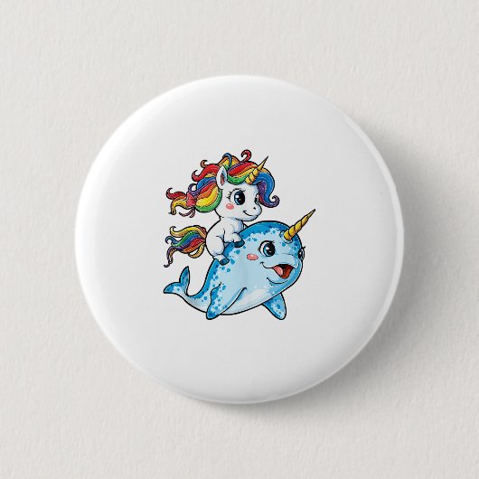 Unicorn Riding Narwhal Funny Funny Frische Pasta m Button (Vorderseite)