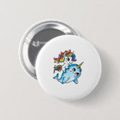 Unicorn Riding Narwhal Funny Funny Frische Pasta m Button (Vorne & Hinten)