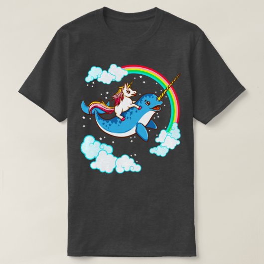 Unicorn Riding Narwhal Niedlich Magisch T-Shirt (Design vorne)