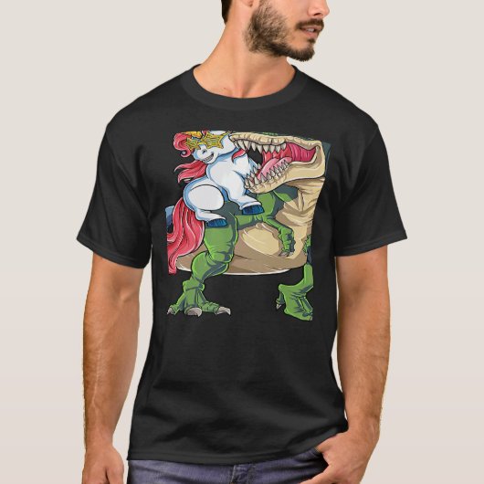Unicorn Riding rex Dinosaur Rainbow Boys Girls Tee (Vorderseite)