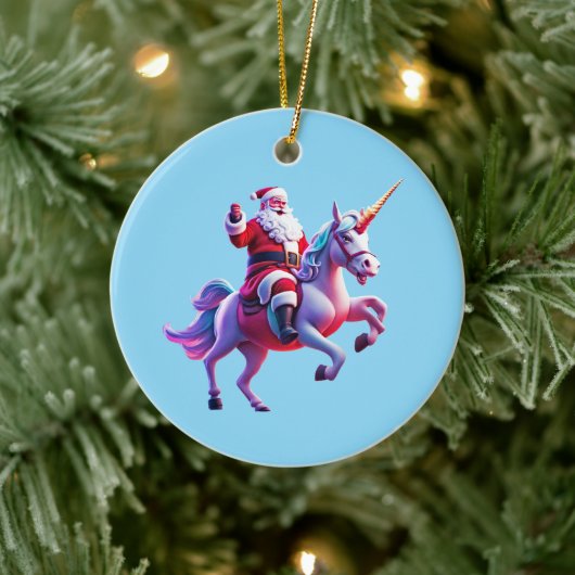 Unicorn Riding Santa Keramik Ornament (Baum)