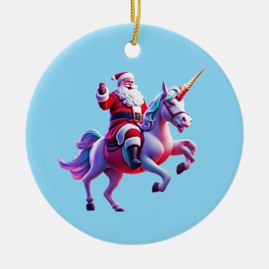 Unicorn Riding Santa Keramik Ornament (Vorne)