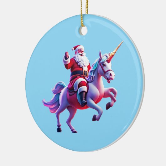 Unicorn Riding Santa Keramik Ornament (Links)