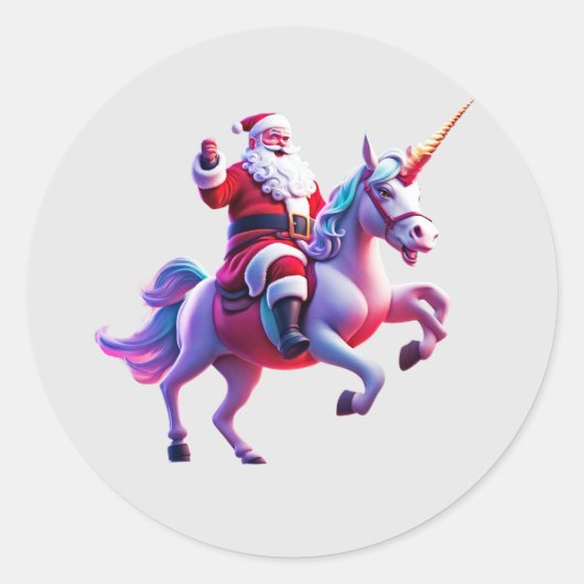 Unicorn Riding Santa Runder Aufkleber (Vorderseite)