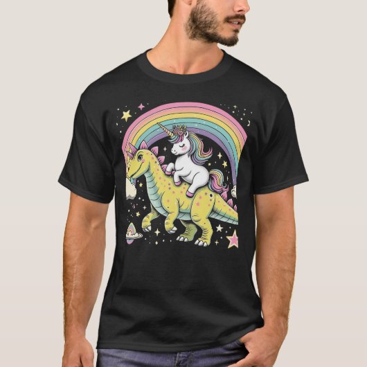 Unicorn Riding Stegosaurus Dinosaur Boys Girls Wom T-Shirt (Vorderseite)