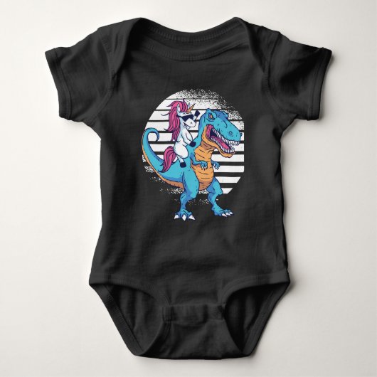 Unicorn Riding T-Rex Baby Strampler (Vorderseite)