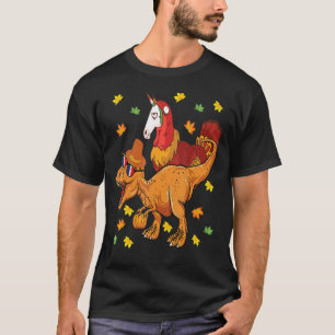 Unicorn Riding T Rex Dinosaur Erntedank Day Pil T-Shirt