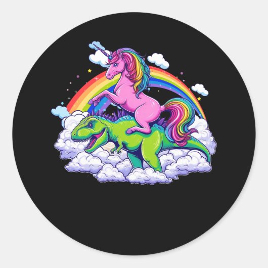 Unicorn Riding T Rex Dinosaur Rainbow Graphic Nove Runder Aufkleber (Vorderseite)