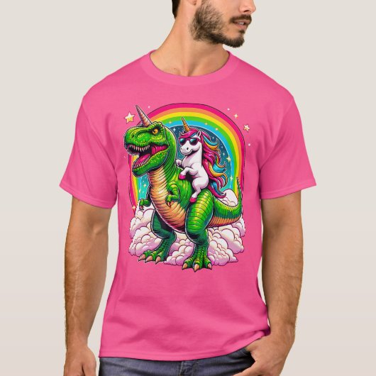Unicorn Riding T-Rex Dinosaur Rainbow T-Shirt (Vorderseite)