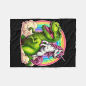 Unicorn Riding T-rex Dinosaurier mit Regenbogenfan Fleecedecke (Vorderseite (Horizontal))