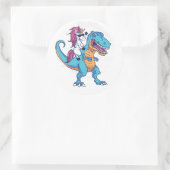 Unicorn Riding T-Rex Runder Aufkleber (Tasche)