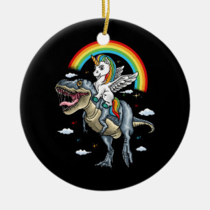 Unicorn Riding Trex Dinosaur Momicorn Regenbogen f Keramik Ornament