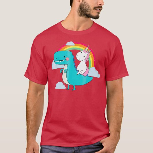 Unicorn Riding TRex Dinosaur Rainbow T-Shirt (Vorderseite)
