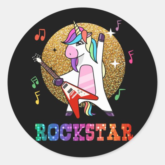 Unicorn Rock Star Gitarre Rockin Music Singer Runder Aufkleber (Vorderseite)