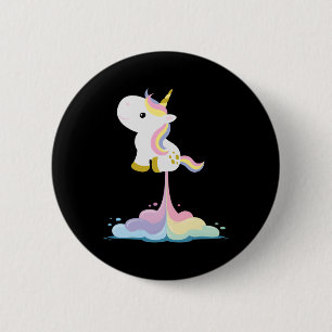 Unicorn Rocket Rainbow Clouds Button