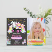 Unicorn Roller Skate Birthday Invitation Einladung (Stehend Vorderseite)