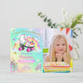 Unicorn Roller Skate Birthday Invitation Einladung (Stehend Vorderseite)