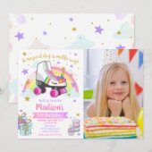 Unicorn Roller Skate Birthday Invitation Einladung (Vorne/Hinten)