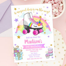 Unicorn Roller Skate Geburtstag Einladung