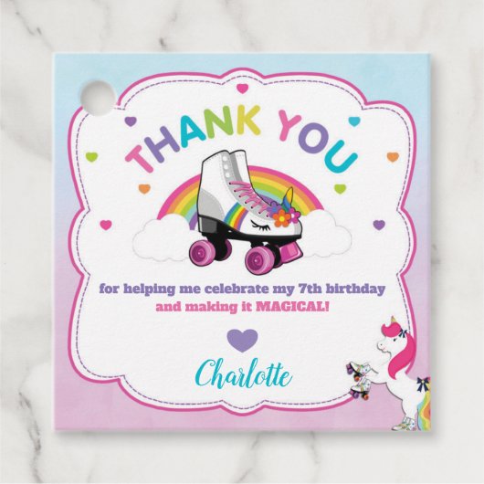 Unicorn Roller Skaten Birthday Vielen Dank Geschenkanhänger (Vorderseite)