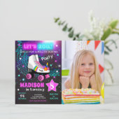 Unicorn Roller Skating Birthday Party Invitation Einladung (Stehend Vorderseite)
