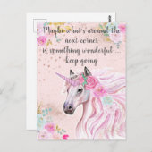 Unicorn Rosa Aquamarines Blumengoldzitat Glitzer Postkarte (Vorne/Hinten)