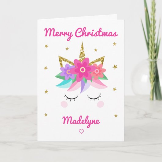 Unicorn Rosa Blume Weihnachten Personalisierter Na (Vorderseite)