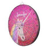Unicorn Rosa Glitzer Fantasy Girls Personalisiert Dartscheibe (Vorderseite rechts)