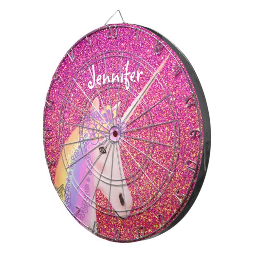 Unicorn Rosa Glitzer Fantasy Girls Personalisiert Dartscheibe (Vorderseite rechts)