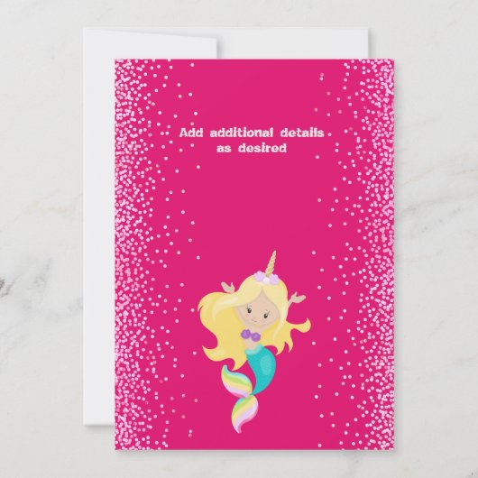 Unicorn Rosa Glitzer Girls Einladung (Rückseite)