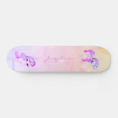 Unicorn rosa Glitzer moderne Regenbogenholografie Skateboard (Horizontal)