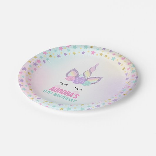 Unicorn-rosa Glitzer-Papierplatte 7" PapierTeller (Schrägansicht)