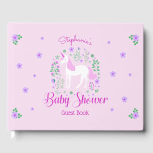 Unicorn Rosa Glitzer Personalisiert Baby Dusche Gästebuch