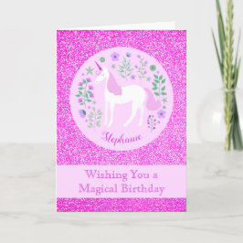 Unicorn Rosa Glitzer Personalisiert Happy Birthday Karte