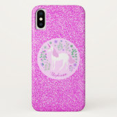 Unicorn Rosa Glitzer Personalisierter Name Case-Mate iPhone Hülle (Rückseite)