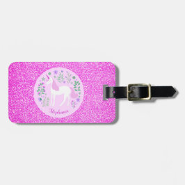Unicorn Rosa Glitzer Personalisierter Name Gepäckanhänger