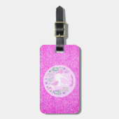 Unicorn Rosa Glitzer Personalisierter Name Gepäckanhänger (Vorderseite vertikal)