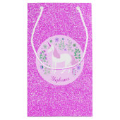 Unicorn Rosa Glitzer Personalisierter Name Kleine Geschenktüte (Rückseite)