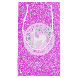 Unicorn Rosa Glitzer Personalisierter Name Kleine Geschenktüte